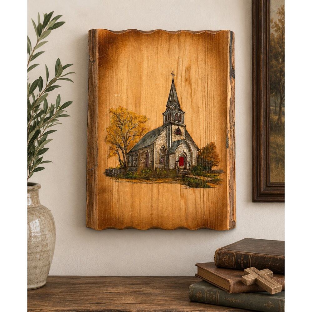 Live Edge Gifts Rustic Church Wood Wall Art Hand Painted Engraved Plaque 12” (B)